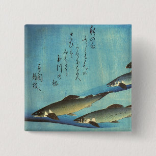 Ai (Forelle) - Hiroshiges Farbiger Japanischer Fis Button