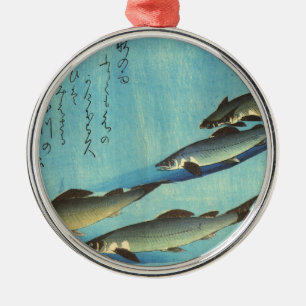 Ai (Foreut) - Hiroshige's Japanischer Fischdruck Silbernes Ornament
