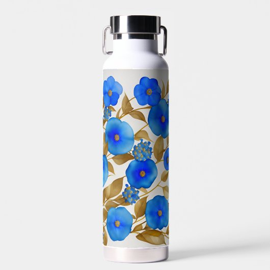 AI Generated Art *Blue Blumenmuster Design* Trinkflasche (Vorne)