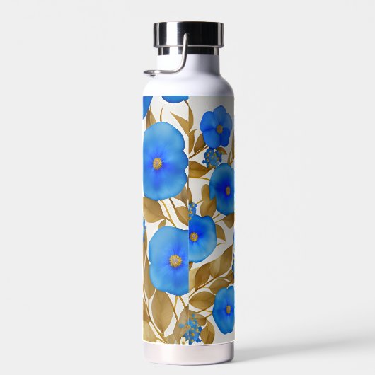 AI Generated Art *Blue Blumenmuster Design* Trinkflasche (Rechts)