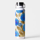 AI Generated Art *Blue Blumenmuster Design* Trinkflasche (Rückseite)
