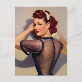 AI Generated Vintag Style Pinup Woman Postcard Postkarte