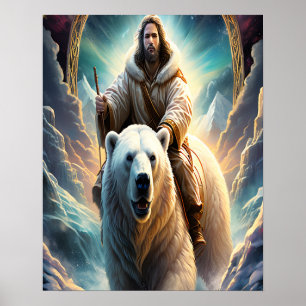 (AI generiert) Jesus auf einem Eisbär 20x16 Poster