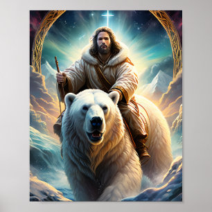 (AI generiert) Jesus auf einem Eisbären 8x10 Poster