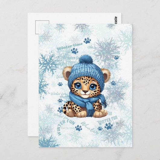 AI generiert | Niedlicher Leopard | Winter Postkarte (Vorne/Hinten)