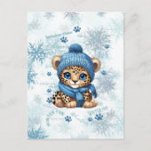 AI generiert | Niedlicher Leopard | Winter Postkarte (Vorderseite)