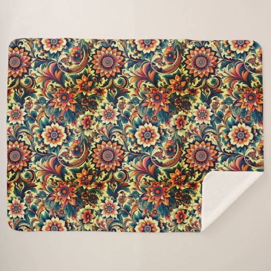 Ai generierte bunte Blumenmuster Sherpadecke (Vorderseite (Horizontal))