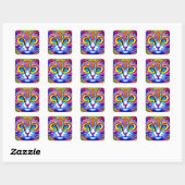 AI generierte Cool Blue Mit Augen Mystical Cat Quadratischer Aufkleber (Blatt)