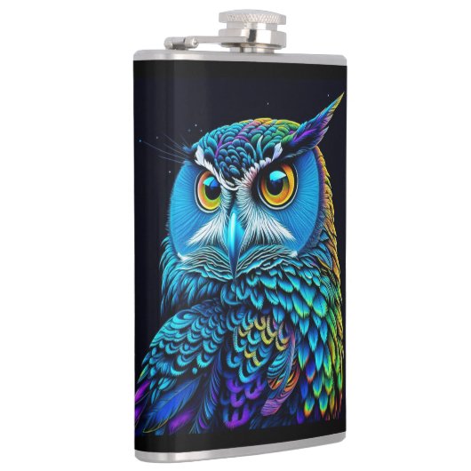 Ai generierte farbenfrohe Owl Flachmann (Rechts)