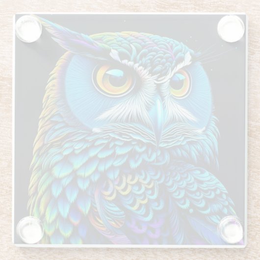 Ai generierte farbenfrohe Owl Glasuntersetzer (Rückseite)
