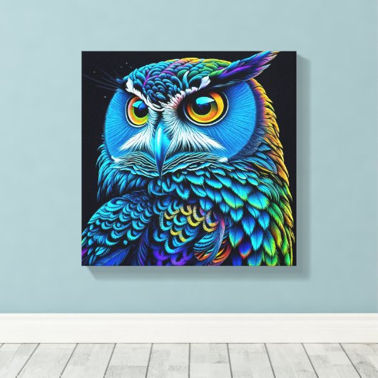 Ai generierte farbenfrohe Owl Leinwanddruck (Insitu (Holzboden))