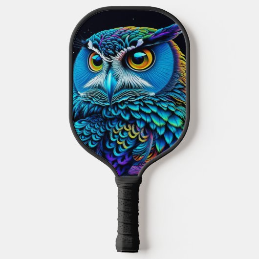 Ai generierte farbenfrohe Owl Pickleball Schläger (Rückseite)