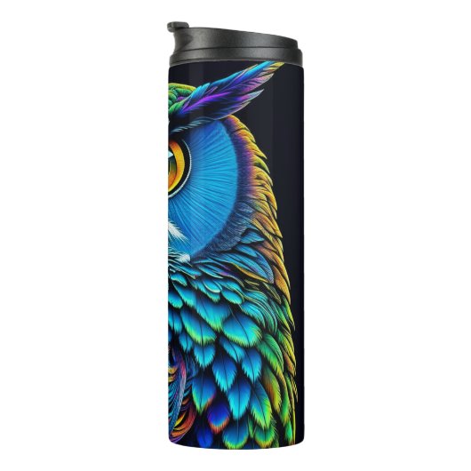Ai generierte farbenfrohe Owl Thermosbecher (Nach rechts gedreht)