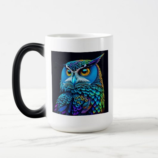 Ai generierte farbenfrohe Owl Verwandlungstasse (Links)