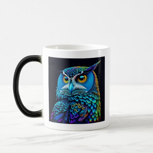 Ai generierte farbenfrohe Owl Verwandlungstasse (Links)