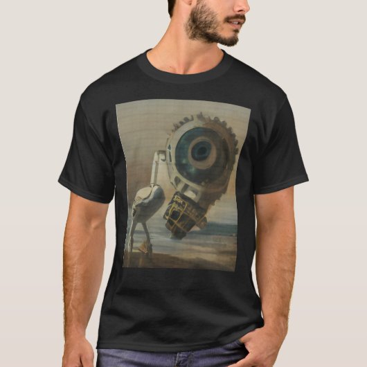 AI-generierte Roboter-Möwe, Ölmalerei Art Gra T-Shirt (Vorderseite)
