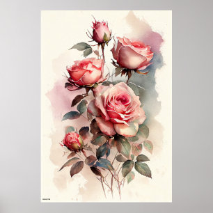 ai generierte rosa rosa Wandkunst Vintagen Stil Poster