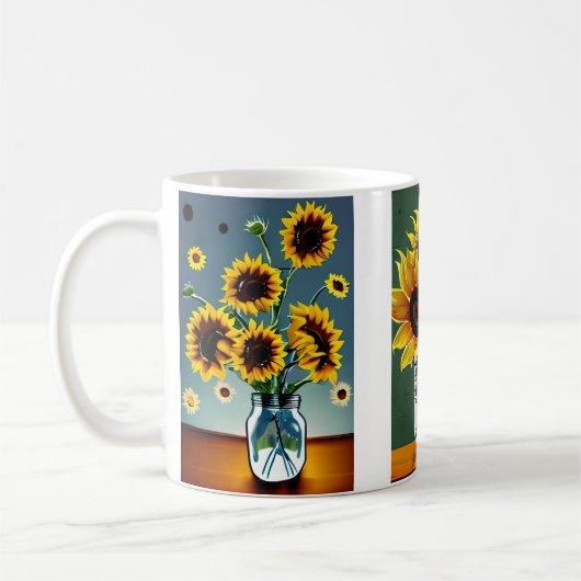Ai generierte Sonnenblumen in Vasen Kaffeetasse (Links)