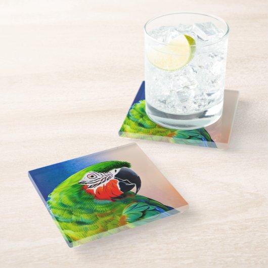 AI-Generierter Amazon-Papagei Glasuntersetzer (Schrägansicht)