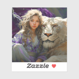 "Ai Girl and Lion Aufkleber