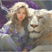 "Ai Girl and Lion Aufkleber (Vorderseite)