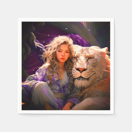 Ai Girl und Lion Serviette (Vorderseite)