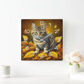 AI Gray Tabby Cat Quadratische Wanduhr (Zuhause)