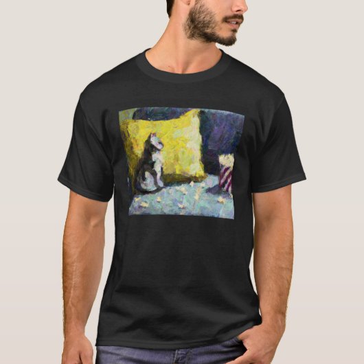 AI Impressionist Cat Watching TV and Eating Popcor T-Shirt (Vorderseite)