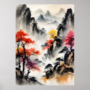 AI Ink Zeichnend Landschaftsposter Poster