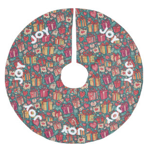 AI Joy Gifts and Hearts Christmas Tree Skirt Polyester Weihnachtsbaumdecke