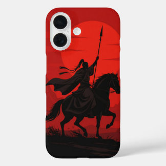 AI-Krieger iPhone-Hülle – Epische rote Sonnen-Silh iPhone 16 Hülle