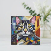 AI Kubism Cat Feiertagskarte (Stehend Vorderseite)