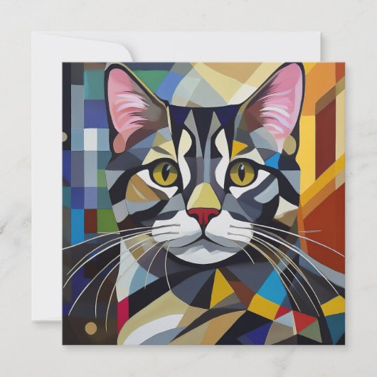 AI Kubism Cat Feiertagskarte (Vorderseite)