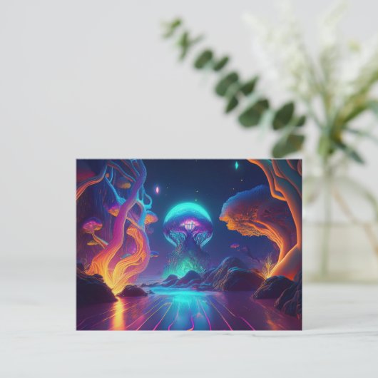 AI Neon Trees Postkarte (Stehend Vorderseite)