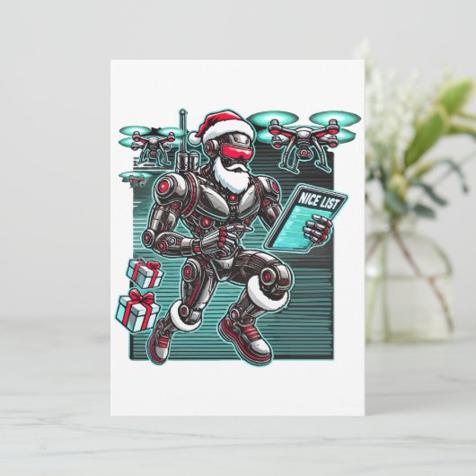 AI Powered Santa Robot mit Dronen und Weihnachten Einladung (Stehend Vorderseite)