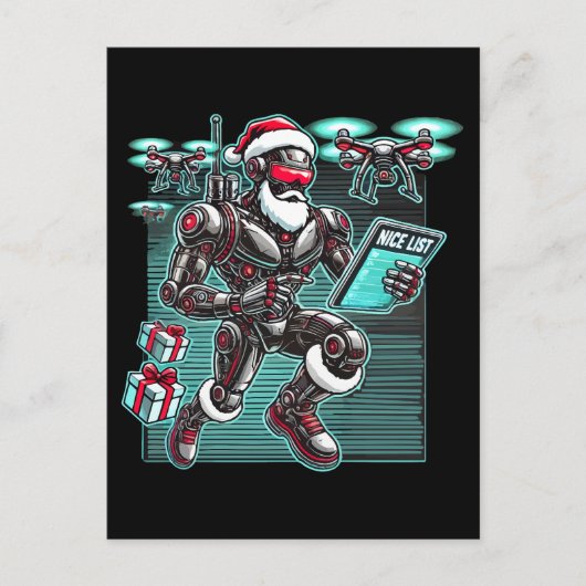 AI Powered Santa Robot mit Dronen und Weihnachten  Postkarte (Vorderseite)