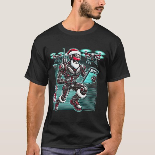 AI Powered Santa Robot mit Dronen und Weihnachten  T-Shirt (Vorderseite)