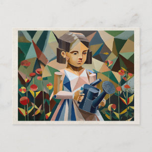 AI-Remix-Kunstwerk Kubismus Mädchen Postkarte