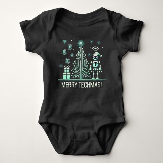 AI Robot mit Tech Christmas Tree - Merry Techmas Baby Strampler (Vorderseite)