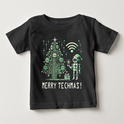 AI Robot mit Tech Christmas Tree - Merry Techmas Baby T-shirt (Vorderseite)