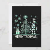 AI Robot mit Tech Christmas Tree - Merry Techmas Einladung (Vorderseite)