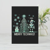 AI Robot mit Tech Christmas Tree - Merry Techmas Einladung (Stehend Vorderseite)