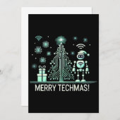 AI Robot mit Tech Christmas Tree - Merry Techmas Einladung (Vorne/Hinten)