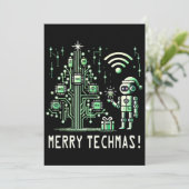 AI Robot mit Tech Christmas Tree - Merry Techmas Einladung (Stehend Vorderseite)