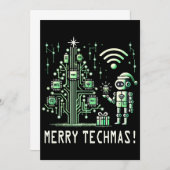 AI Robot mit Tech Christmas Tree - Merry Techmas Einladung (Vorne/Hinten)