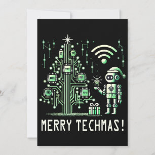 AI Robot mit Tech Christmas Tree - Merry Techmas Einladung