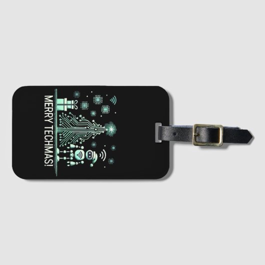 AI Robot mit Tech Christmas Tree - Merry Techmas Gepäckanhänger (Vorderseite (Horizontal))