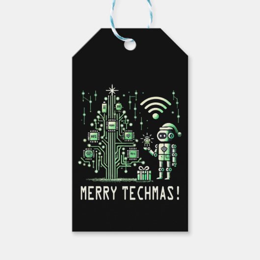 AI Robot mit Tech Christmas Tree - Merry Techmas Geschenkanhänger (Vorderseite)