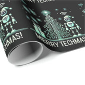 AI Robot mit Tech Christmas Tree - Merry Techmas Geschenkpapier (Rolleneckpunkt)
