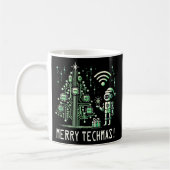 AI Robot mit Tech Christmas Tree - Merry Techmas Kaffeetasse (Links)
